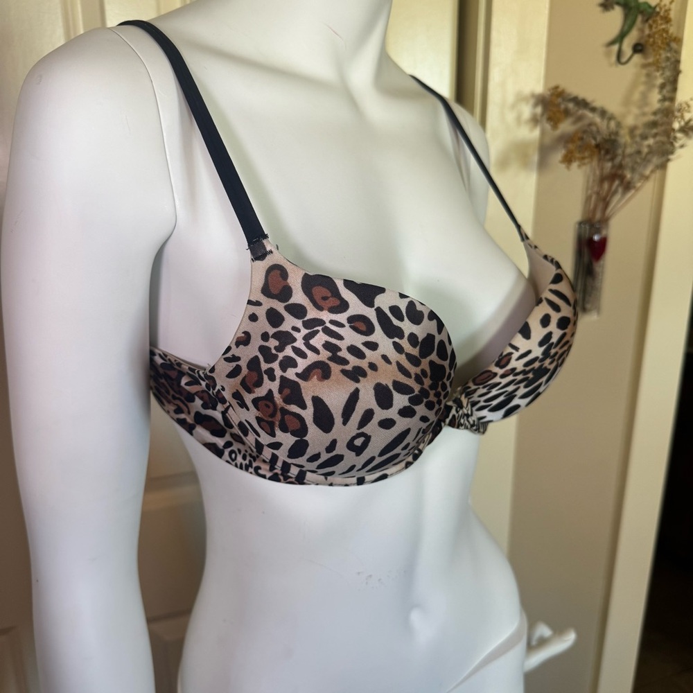 Leopard Print Underwire Extreme Push up Bra - Beige/Black